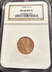 1999 D LINCOLN CENT NGC MS68 Red, Prooflike, Only 1 Finer, Free Shipping - Picture 1 of 3