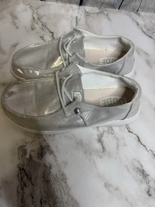 Hey Dude Wendy Damen Metallic Glanz Silber Größe 7 - Bild 1 von 5