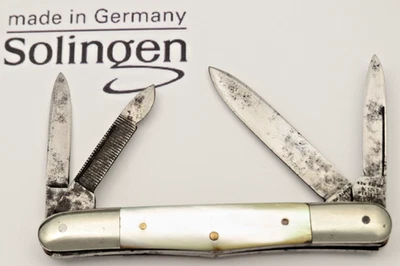 Canivete antigo PARKER & SONS quatro lâminas corcunda alças de pérolas - Faca usada - Imagem 1 de 4