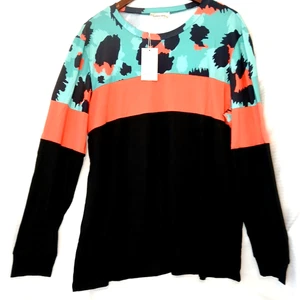 Dear Scarlett 2X Colorblock Leopard Top Long Sleeve Multicolor Soft Stretchy - Picture 1 of 10