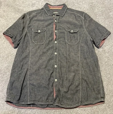 Jeremiah Mens Button Front Gray Short Sleeve Button Front Shirt XL Linen Blend - Image 1 of 4