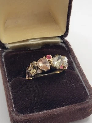 MIMCO GOLD Plated Multi Coloured Pink Stones Crystals Ring Sz US 6 /UK L 1/2 - Image 1 of 4