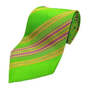 Corbata Daniel De Fasson Hombre Verde Dorado Malva Rayas 57" L 100% Seda Hecha a Mano - Imagen 1 de 12