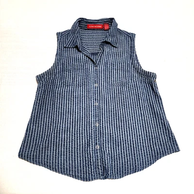 Gloria Vanderbilt Blouse Womens Medium Sleeveless Button Snap Seersucker Momcore - Image 1 of 4