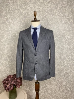 Tagliatore Gray Herringbone Linen Unlined Italian Blazer Jacket 40, EU 50 - Image 1 of 4