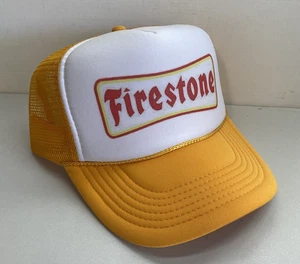 Vintage Firestone Tires Hat Trucker Hat snapback Gold Yellow Summer Cap - Picture 1 of 2