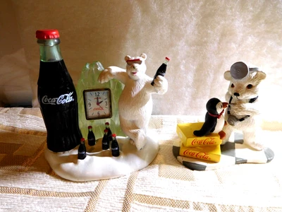 Coca Cola figurines 2 Polar Bears Clock works Polar Bear Club GC - Image 1 of 4