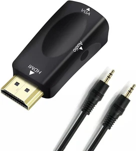 HDMI-zu-VGA-Adapterkonverter mit 3,5-mm-Audio-Klinkenkabel, Stecker auf Buchse - Picture 1 of 7