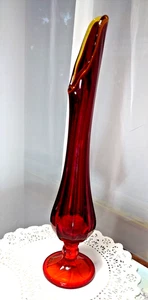 Viking Ruby Red Swung Vase Amberina Edge & Base Cadmium Orange W/Sticker 11.5'' - Picture 1 of 10
