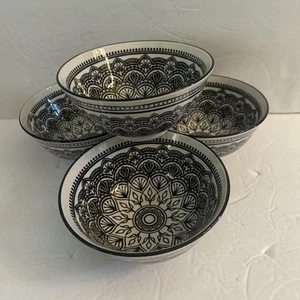 Royal Norfolk Black/White Art Deco 6”Cereal/Soup Bowl Set of 4 - Picture 1 of 19