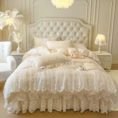 Juego de ropa de cama 3D flores 4 piezas algodón seda cama falda edredón funda 2 fundas de almohada Foto 1 de 4