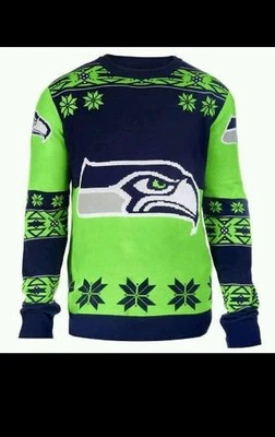 Seattle Seahawks Big Team Logo Cuello Redondo Feo Suéter Navidad NFL Licencia TALLA S Foto 1 de 4