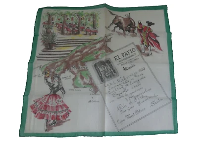 1958 El Patio Bar Restaurant Handkerchief Menu Matador Mallorca Spain Flamenco - Image 1 of 4