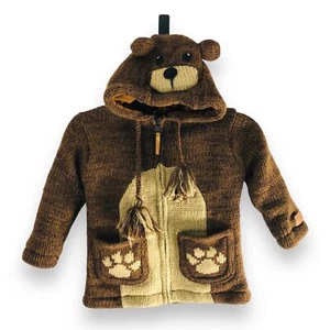 Kyber Outerwear Kids Size Large Wool Blend Sweater Jacket Hooded Bear Fleece - Picture 1 of 17