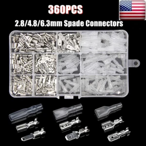 360PCS Female Male Spade Connectors Wire Crimp Terminals Set 2.8mm/4.8mm/6.3mm - Picture 1 of 12