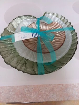 Placas diseñadas con carcasa Nautilus de vidrio artístico costero Akcam, juego de 3, hechas a mano Foto 1 de 4