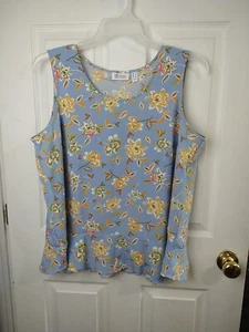 D&Co woman L tank blouse Blue Floral Ruffle Hem Sleeveless - Picture 1 of 8