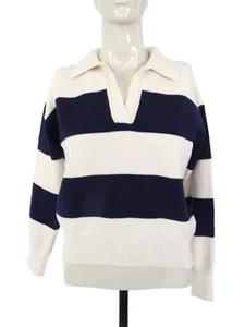 Subdued Jumper Collared Cropped Sweater Cream Navy Striped Nautical UK 8 BNWT - Picture 1 of 16