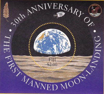 Sello de luna 1999 el primer alunizaje tripulado 30º AN FIJI TIERRA APOLLO II ÁGUILA Foto 1 de 2