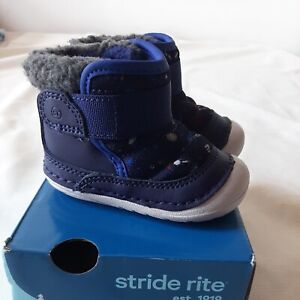 Stride Rite Sm Channing Baby Boy Boots Warm Shoes Size 4 US/ 20 EU Wide Blue.
