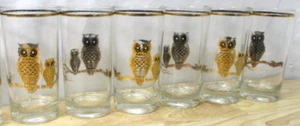 Culver Ltd Highball Glasses 6 Signed 22k Gold Embellished MCM Owls Imperfect - Picture 1 of 20