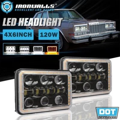 Par de faros LED de haz alto/bajo DRL para 79-89 Plymouth Caravelle 4x6" Foto 1 de 4