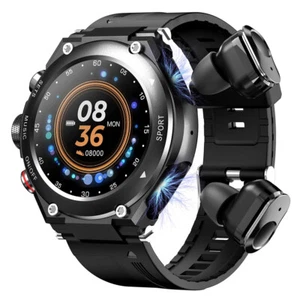 Men Smart Watch 2 in 1 Mini Stereo Earbuds Wireless Music Bluetooth Earphones - Picture 1 of 14