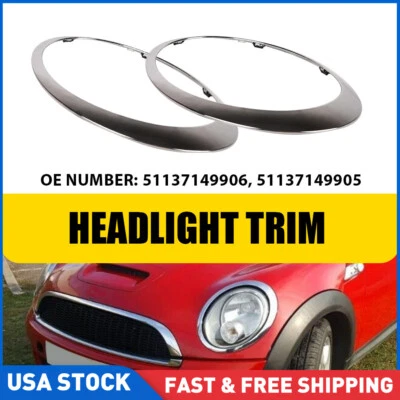 Anillo de ajuste de faros delanteros izquierdo derecho cromado para Mini Cooper 2007-15 51137149905 Foto 1 de 4