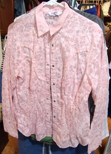 Roper Women Western Shirt Large Pink Floral Print Pearl Snap Enchanted Rodeo - Picture 1 of 10