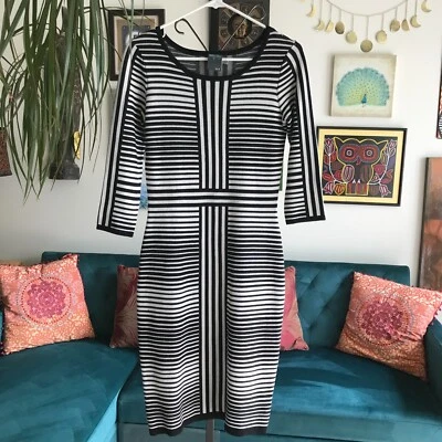GABBY SKYE sz S Black & White Striped Body Con Sheath Sweater Dress - Image 1 of 4
