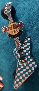 CANCUN MEXICO BLUE WHITE CHECKERED EXPLORER GUITAR Hard Rock Cafe PIN LE - Picture 1 of 1