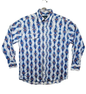 VTG Wrangler Western Pearl Snap Aztec Geometric Southwest Blue Shirt Size Large - Bild 1 von 14