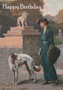 BORZOI BEAUTIFUL LADY AND DOG  BIRTHDAY GREETINGS NOTE CARD  - Picture 1 of 1