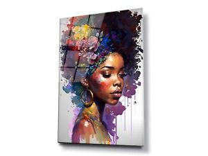 WALL ART Digital Printed Glass Stunning HD PAINTING AFRICAN AMERICAN GIRL