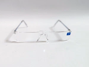 Vintage 90's Rectangle Metal Rimless Half Frame Reading Glasses +3.25 (S.Silver) - Picture 1 of 5