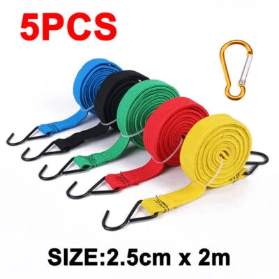 Pack of 5 Bungee Cords w Hooks 2M Long Elastic Rope Straps For Luggage Camping - Image 1 of 4
