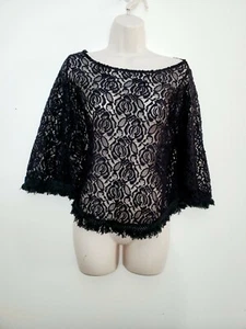 Nico Los Angeles Womans Large Black Lace Butterfly Top - Picture 1 of 8