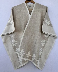 Soft Aztec Poncho Sweater Cape Women’s M Ivory Old Money - Picture 1 of 3