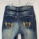 Fusia Jeans Men 32X30  Straight Leg Blue Denim Embroidered  Pocket Distress