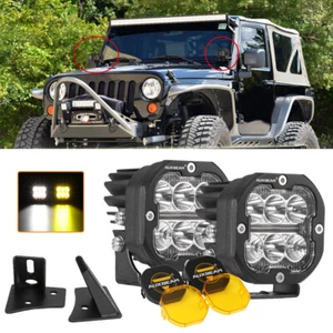 AUXBEAM 2pcs 3" Amber LED Fog Light + A-pillar Brackets For Jeep Wrangler 07-18 - Picture 1 of 12