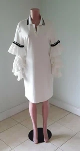 Cq by Cq Ivory Straight Dress w Black/White Neckline & Ruffle Tier Sleeve Sz Med - Picture 1 of 9