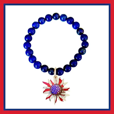 Pulsera de Moda Azul Patriótico con Cuentas con Dije Rojo Blanco Azul en Forma de Margarita NUEVO Foto 1 de 4