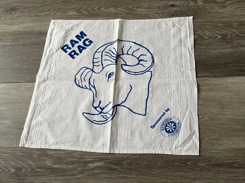 Vintage 1980's University Rhode Island URI Ram white rag towel Kingston Emporium Cover