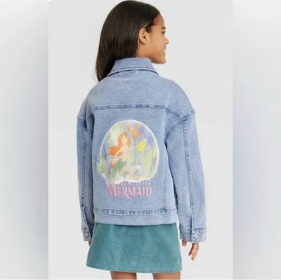 Disney Princesa Niñas Grande La Sirenita Ariel Jean Chaqueta Denim Abotonada Foto 1 de 4