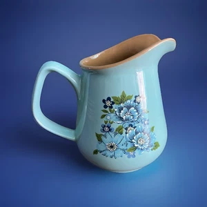 MCM Taylor Smith Taylor AZURA Blue Brown Floral 24 Ounce Pitcher Vtg - Picture 1 of 8