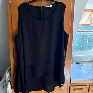 Ladies Black Cato Est 1948 Sleeveless V Bottom Ruffled Pullover BLOUSE Large - Picture 1 of 7