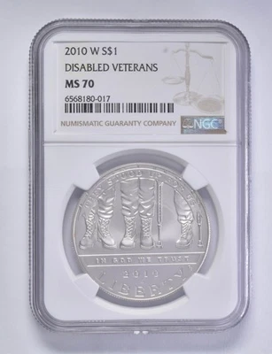 MS70 2010-W Disabled Veterans Commemorative Silver Dollar $1 NGC Brown Lbl *2868 - Image 1 of 4