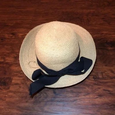 Хелен Камински Корсика шляпа 100% рафия солнце шляпа солома с черным бантом - Изображение 1 из 4