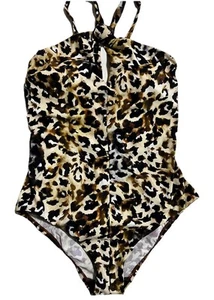 $188 Amoressa Miraclesuit Sz 10 Chandra Black Leopard Halter One-Piece Swimsuit - Picture 1 of 11