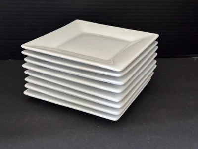 Set of 8 Crate & Barrel White Square Snack, Bread N Butter, Side Plates 6"× 6" - Image 1 of 4